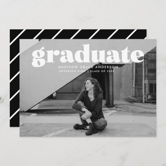 Modern Bold White Overlay Photo Graduation Party Invitation (Front/Back)