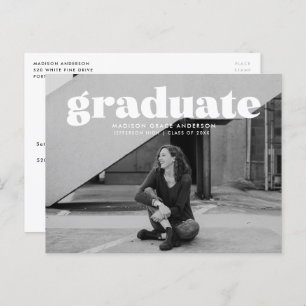 Modern Bold White Overlay Photo Graduation Party Postcard