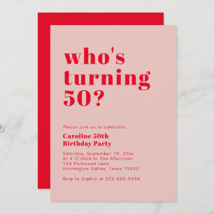 Modern Bold Who's Turning 50   Rose Red Birthday Invitation