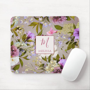 Modern Bold Wildflower Purple   Monogram Gift Mouse Mat