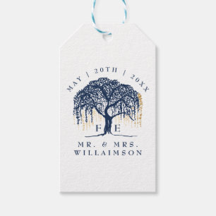 Modern Bold Willow Tree Navy Blue Gold Wedding Gift Tags