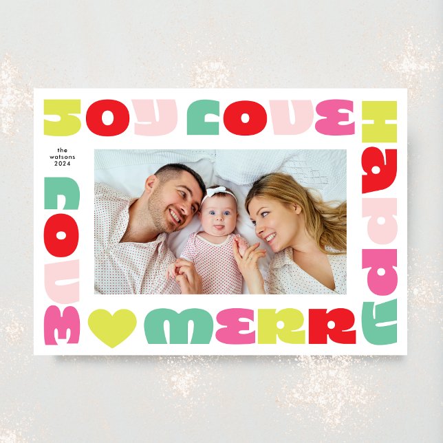 modern bold wishes | christmas two photo happy holiday card (Creator Uploaded)