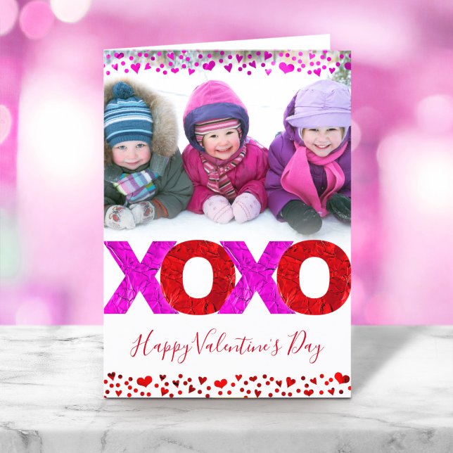 Modern Bold XOXO Valentine’s Day Hearts Photo  Holiday Card (Creator Uploaded)