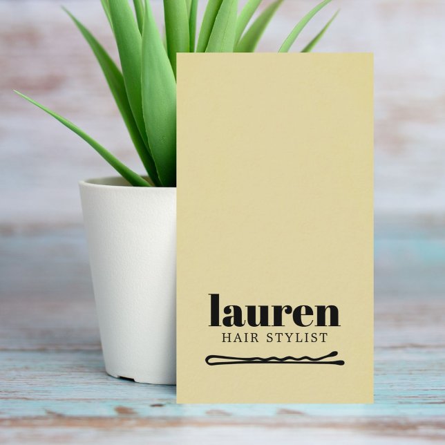 Modern Bold Yellow Black Bold Bobby Pin Hair Business Card (Creator Uploaded)