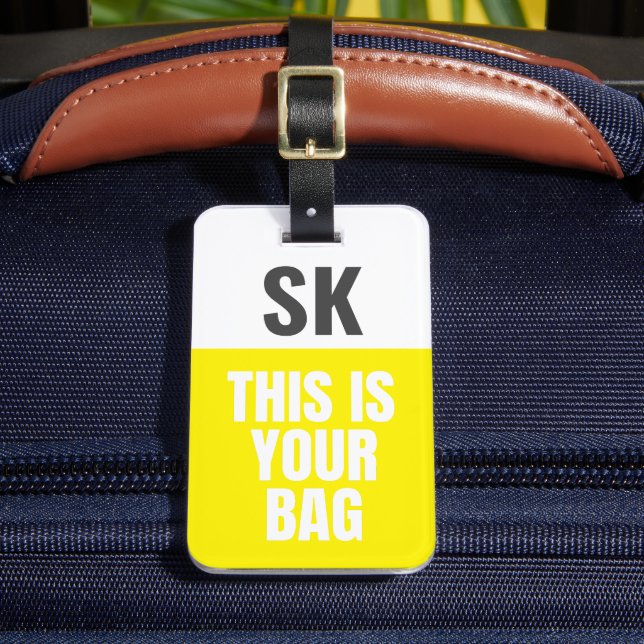 Modern Bold Yellow Custom Initials  Luggage Tag (Front Insitu 2)