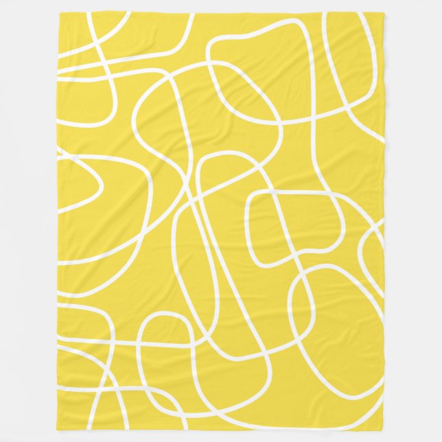 Modern Bold Yellow White Line Art Contemporary Fleece Blanket (Front)