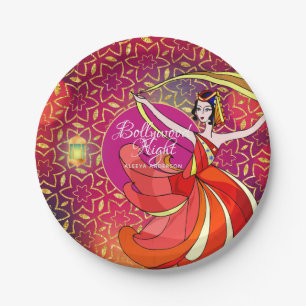 Modern Bollywood Party Dancer Personalised Pink Paper Plate