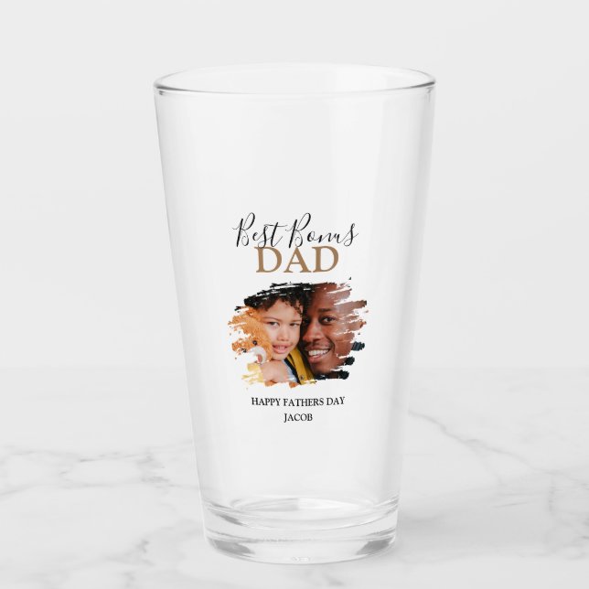 Modern Bonus Dad | Photo Fathers Day Glass (Front)