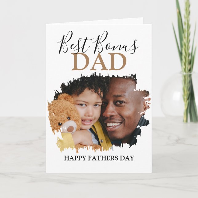 Modern Bonus Dad | Photo Fathers Day Holiday Card (Front)