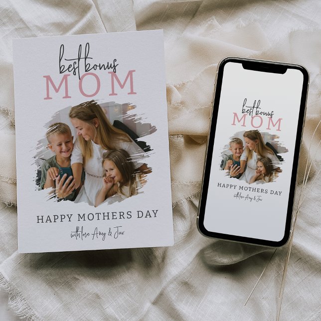 Modern Bonus Mum | Photo Mothers Day Holiday Card (Creator Uploaded)