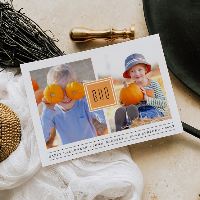 Modern Boo | Two Photo Halloween Card (Creator Uploaded)