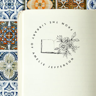 Modern Book Flowers Custom From The Library Of Self-inking Stamp