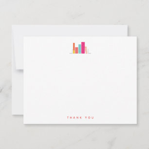 Modern Book Shelf in Coral & Pink Thank You Card