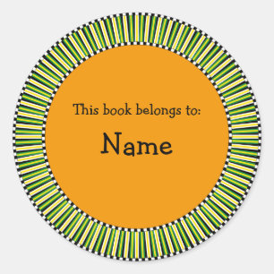 Modern bookplate design with striped border classic round sticker