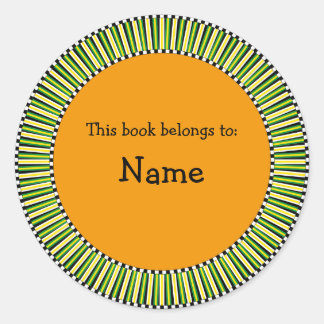 Modern bookplate design with striped border classic round sticker