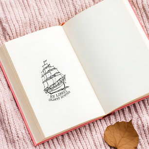 Modern Bookplate Ship Nautical Library Book Rubber Stamp