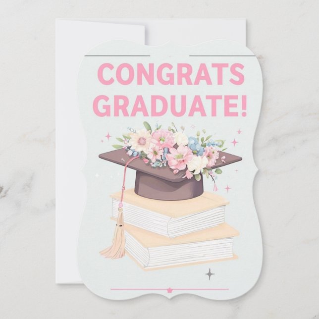Modern Books And Floral Cap Graduation Card (Front)