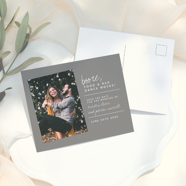 Modern Booze Food & Bad Dance Moves Save The Date Postcard (Creator Uploaded)