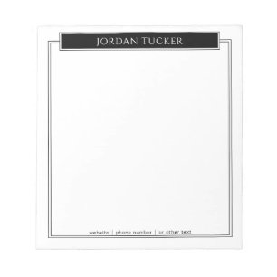 Modern Border Black White Nameplate School Office Notepad