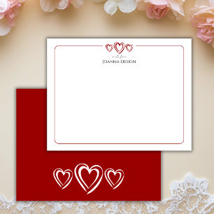 Modern Border Crimson Red Three Heart Note Card