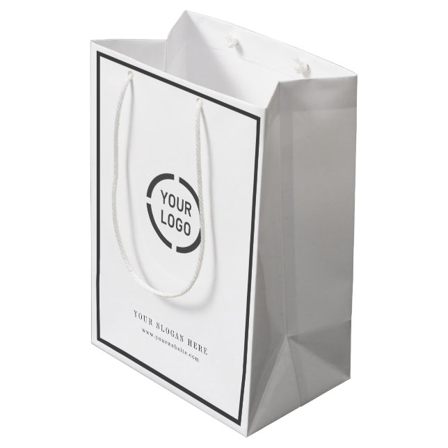 Modern border custom logo promotional branded medium gift bag (Back Angled)