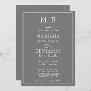 Modern Border Minimalist Boho Grey Wedding Invitation