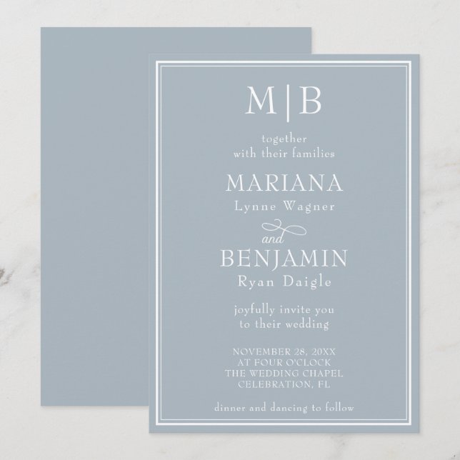 Modern Border Minimalist Boho Light Grey Wedding Invitation (Front/Back)