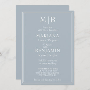 Modern Border Minimalist Boho Light Grey Wedding Invitation