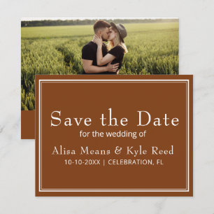 Modern Border Minimalist Brown Photo Save the Date