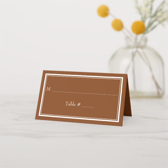 Modern Border Minimalist Brown Wedding Place Card (Front)