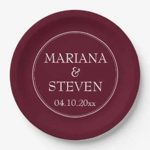 Modern Border Minimalist Burgundy Paper Plate