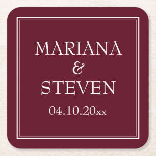 Modern Border Minimalist Burgundy Square Paper Coaster