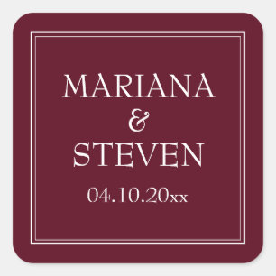 Modern Border Minimalist Burgundy Square Sticker