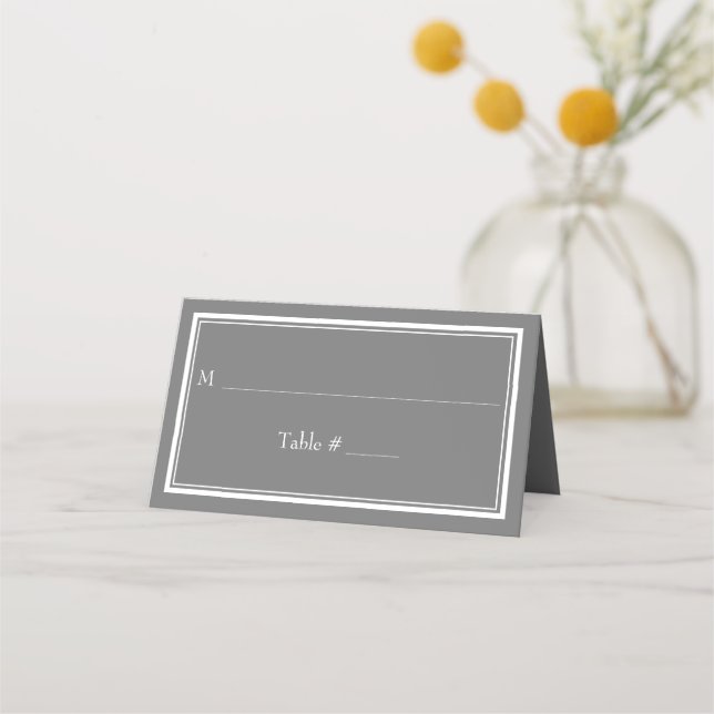 Modern Border Minimalist Grey Grey Wedding Place Card (Front)