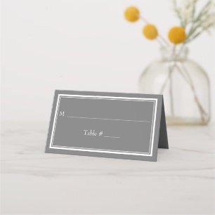 Modern Border Minimalist Grey Grey Wedding Place Card