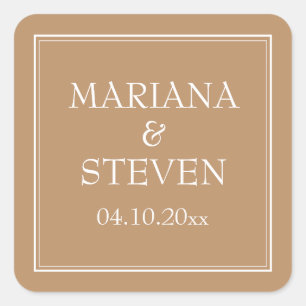 Modern Border Minimalist Tan Beige Square Sticker