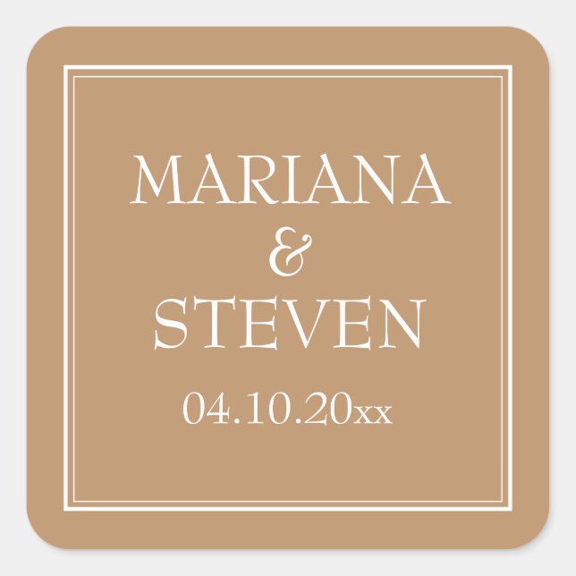 Modern Border Minimalist Tan Beige Square Sticker (Front)