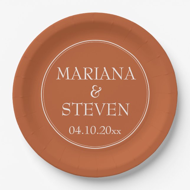 Modern Border Minimalist Terracotta Paper Plate (Front)