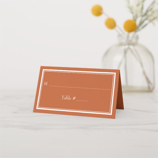 Modern Border Minimalist Terracotta Wedding Place Card (Front)