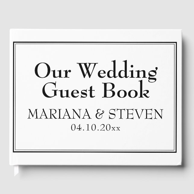 Modern Border Minimalist White Guest Book (Front)