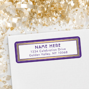 Modern Border Purple Gold & White Return Address