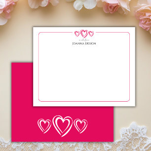 Modern Border Raspberry Pink Three Heart Note Card