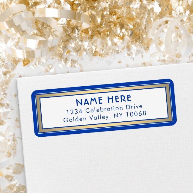 Modern Border Royal Blue and Gold Return Address (Creator Uploaded)