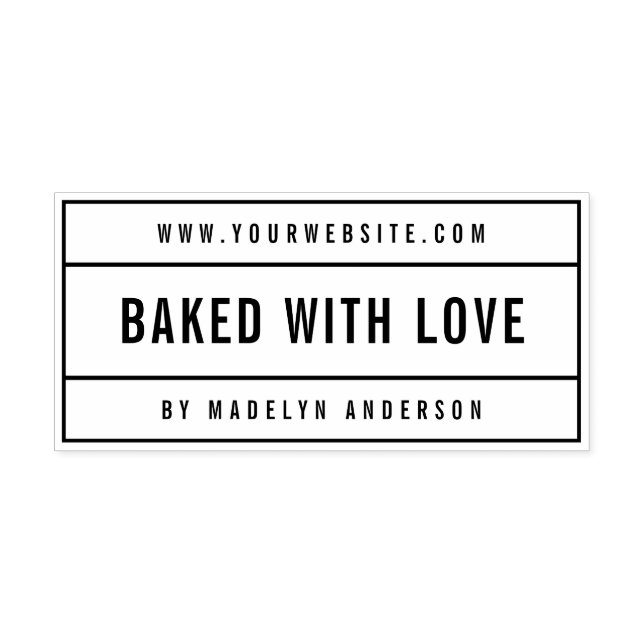 Modern Bordered Bold Name Website Baked With Love Self-inking Stamp (Design)