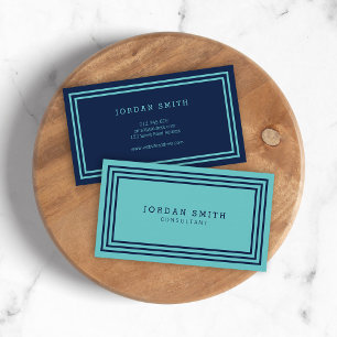 Modern Borders Dual Colour Aqua Teal and Navy Blue Business Card
