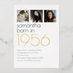 Modern Born in 1956 4 Photos 70th Birthday Party<br><div class="desc">Modern Born in 1956 4 Photos 70th Birthday Party Invite with the year in luxury real foil.  Simple elegance. Easily personalise the text to your own requirements and replace the sample images with 4 of your own photos of different ages.</div>
