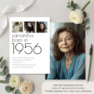 Modern Born in 1956 4 Photos 70th Birthday Party Invitation