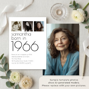 Modern Born in 1966 4 Photos 60th Birthday Party Invitation
