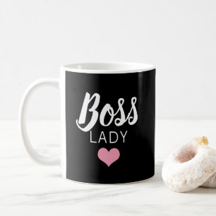 Modern Boss Lady Black Pink Heart Script Coffee Mug