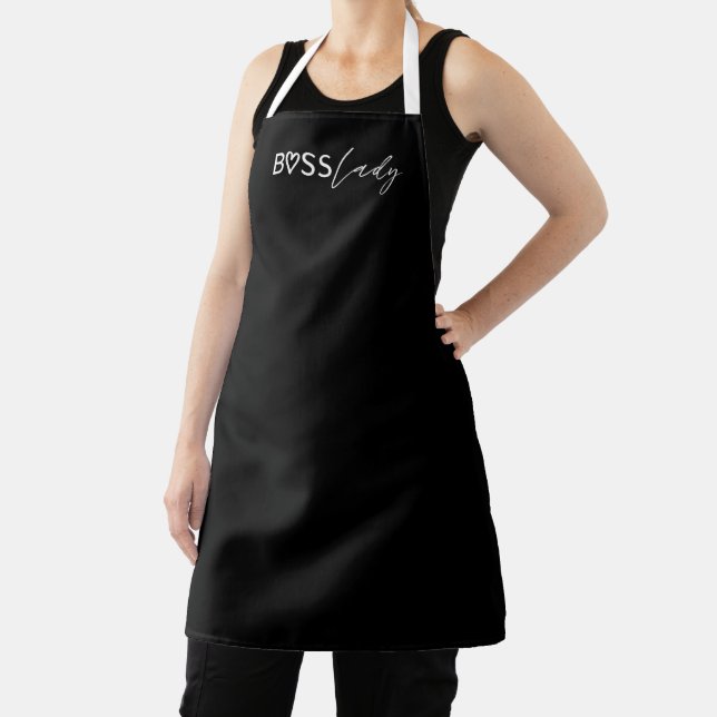 Modern Boss Lady Stylish Brush Script Black Apron (Insitu)